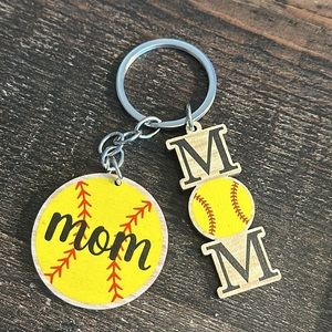MOM Wooden Ball Keychain Sports Keychain